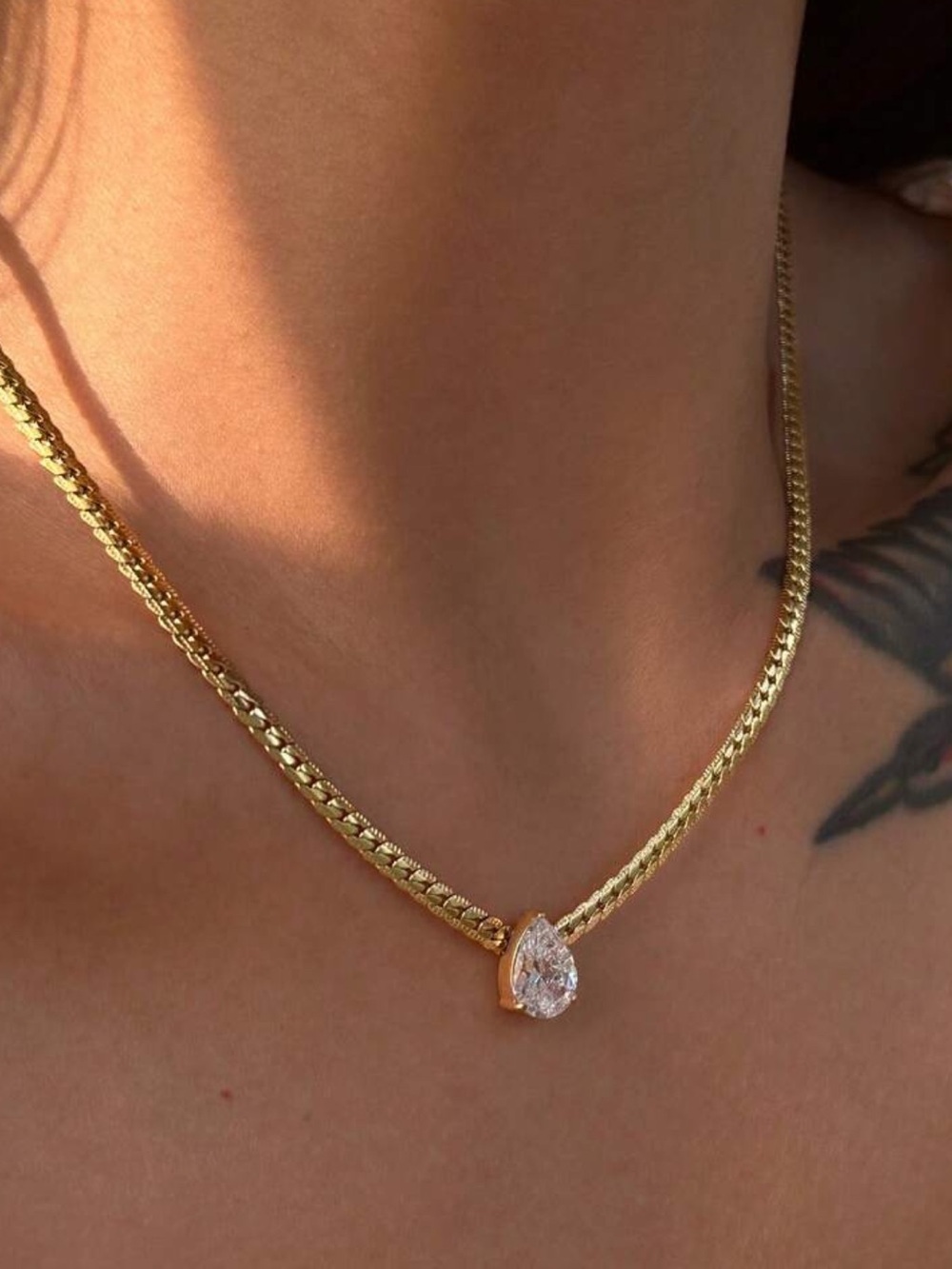 Celestia Teardrop Crystal Herringbone Necklace